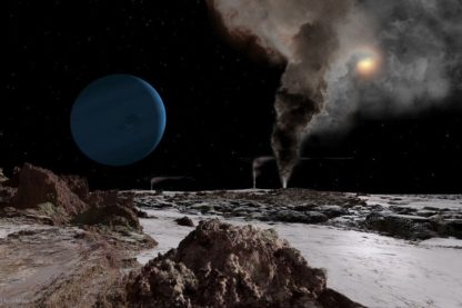 neptune geysers surface rocheuse roches soleil système solaire illustration artiste lune