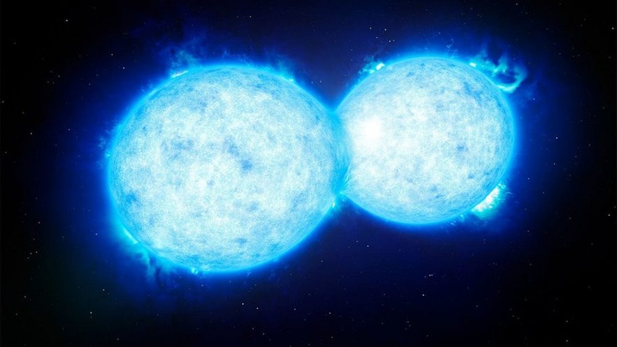 fusion deux étoiles nova rouge ciel illuminé