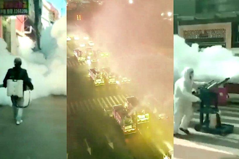 coronavirus chine pulverise desinfectant quartiers contenir epidemie