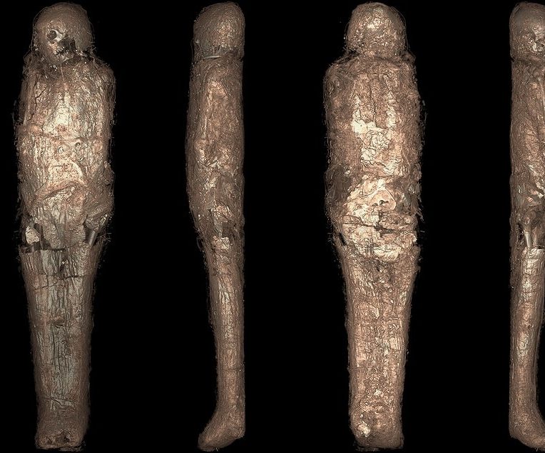 decouverte momie egyptienne enveloppee etrange structure