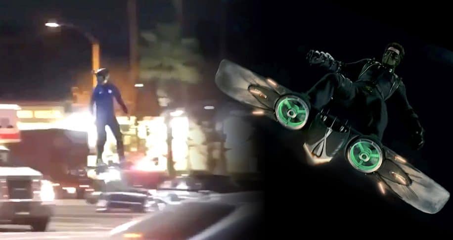 homme se balade en ville sur drone geant video