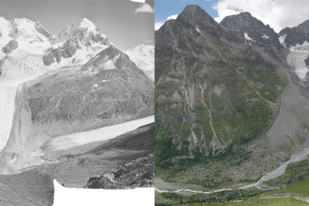 comparaison glacier suisse perte volume moitie depuis 1931