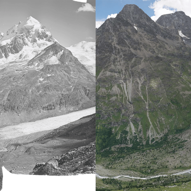 comparaison glacier suisse perte volume moitie depuis 1931