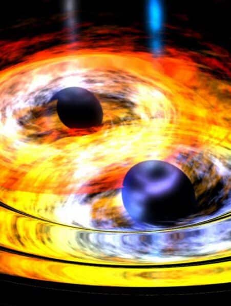 des chercheurs fournissent une modelisation 100 fois plus precise des ondes gravitationnelles issues de la fusion des trous noirs couv