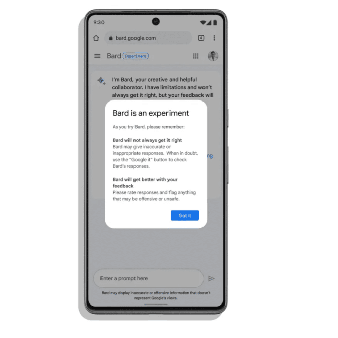 intelligence artificielle bard google accessible public